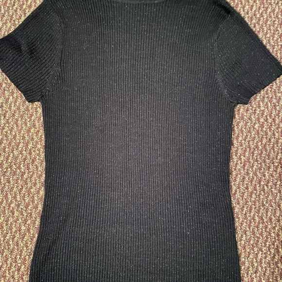 Daisy Fuentes Petites Black Metallic Short Sleeve Turtle Neck Size PXL - Picture 3 of 5
